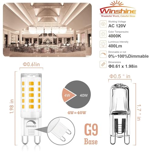 12 Pack Dimmable G9 LED Light Bulb 40W Equivalent 4000K Natural White - size: 12 Count (Pack of 1)