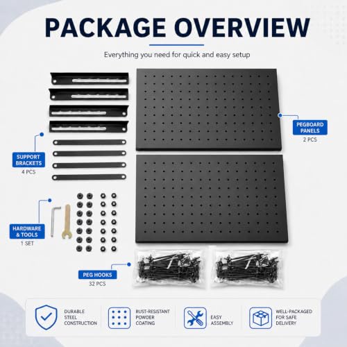 2 Pack Pegboard Display Stand, Metal Peg Board with 32 Hooks, Adjustable Angle & Foldable Design, Thick Steel Panel, Durable Tabletop Rack 16''x12'' for Vendor Display, Craft Show, Jewelry Display(Black silver) - color: Black silver