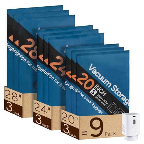 2026 Upgraded Vacuum Travel Bags Oxford Cloth Compression Packing Bags with Privacy Protection Space Saver for Luggage Suitcase Reusable Travel Essentials for Clothes Pillows (S/M/L)