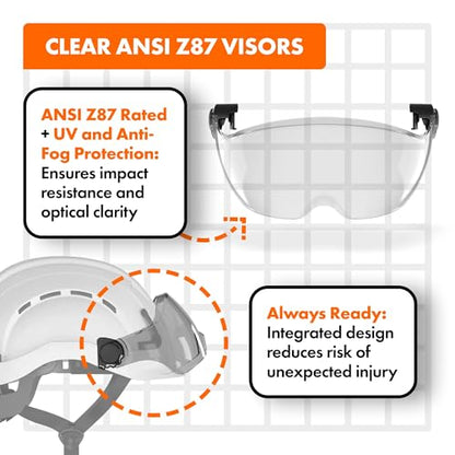 Defender Safety H2 Visor | ANSI Z87+ for H2 Safety Helmet | Fits Prescription Glasses | Tool-Free | Clear & Tinted Options - color: Clear
