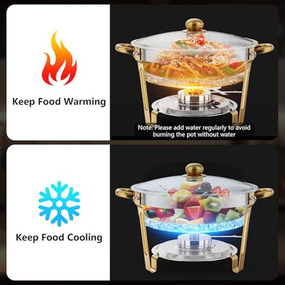 Chafing Dishes for Buffet with Glass Lid & Rolled-Edge 4 Pack 6QT, Gold