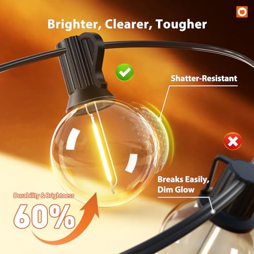 addlon Outdoor String Lights 50FT G40 with Remote 27 LED Shatterproof Bulbs - color: Black, size: 50FT