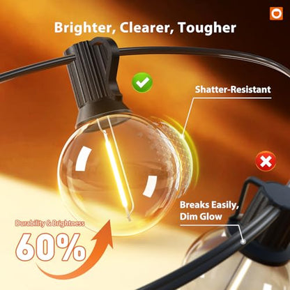 addlon Outdoor String Lights 50FT G40 with Remote 27 LED Shatterproof Bulbs - color: Black, size: 50FT
