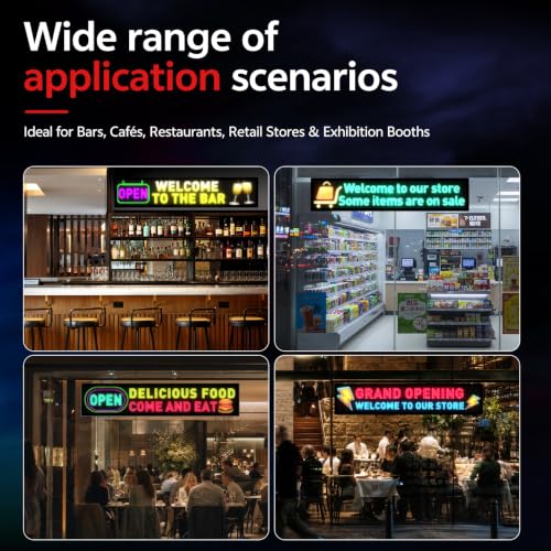Rayhome Dual Row P5 Huge Bright Advertising Programmable LED Sign, 37''x8'' Flexible Digital Scrolling Light Sign Custom Text Message Pattern LED Display for Store Restaurant Hotel. - size: 37''x8''