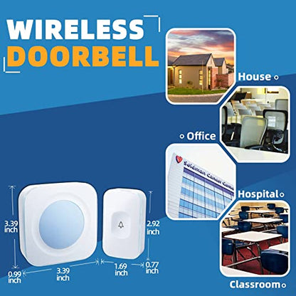 Wireless Doorbell 1200 Feet Waterproof Doorbells for Home with 36 Melodies 4 Volume levels, Flash Led Light (1 Receiver&1 Touch Button White) - color: 1 Receiver 1 Button