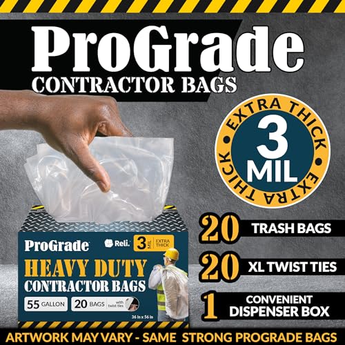 Reli. Contractor Garbage Bags 55 Gallon | 20 Trash Bags | Heavy Duty