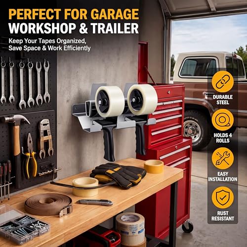 Pelopy Aluminum Wall Mount Tape Gun Holder Dispenser, Silver, 2 Roll Holder - color: Silver, size: 2 Roll Holder