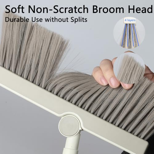 Triangular Indoor Broom and Dustpan Comb Set, 180° Rotating, Soft Bristle Long Handle Upright Sweeping Angled Broom with Self-Cleaning Teeth for Home, Kitchen, Office, Wood Floor (White Gray) - color: White Gray