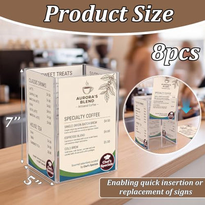 8 Pack 4 Side Table Tent Sign Holder Acrylic, 5 x 7 Inch