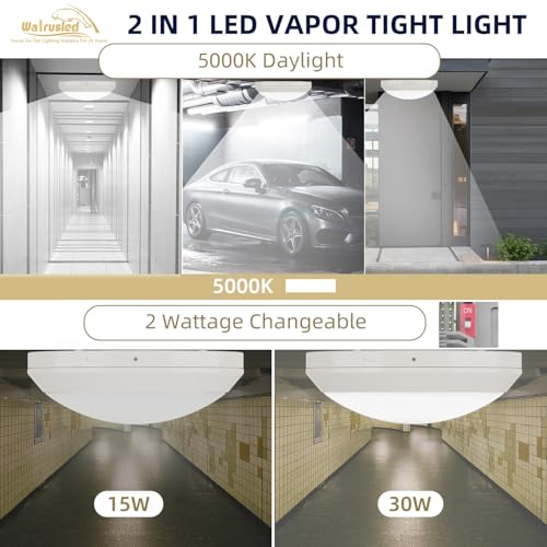 12 Inch Round LED Parking Garage Canopy Vapor Tight Emergency Ceiling Light, Battery Backup IP65 30W 3750LM 100-277V Waterproof Outdoor Lights, 5000K 0-10V Dimmable Flush Mount Light Fixture, ETL