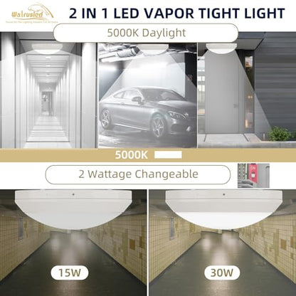 12 Inch Round LED Parking Garage Canopy Vapor Tight Emergency Ceiling Light, Battery Backup IP65 30W 3750LM 100-277V Waterproof Outdoor Lights, 5000K 0-10V Dimmable Flush Mount Light Fixture, ETL
