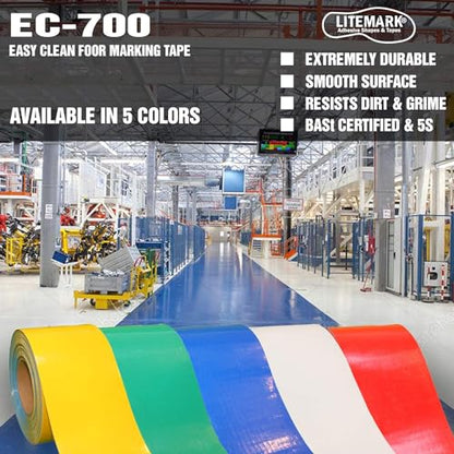 LiteMark Duramark EC700 Floor Marking Tape for Concrete and Pavement | Industrial Marking Tape for Warehouses | Long-Lasting | High Durability (Yellow), 2 Inch X 18 Feet