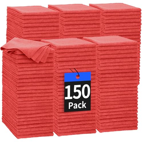 Microfiber Cleaning Cloth, 150 Pack Cleaning Rags Microfiber Towel Bulk Absorbent Lint-Free WashCloths, All-Purpose Towels for Cars, Shop, Automotive, Garage, Home Kitchen 11.5"*11.5", Red - color: Red, size: 150 Pack