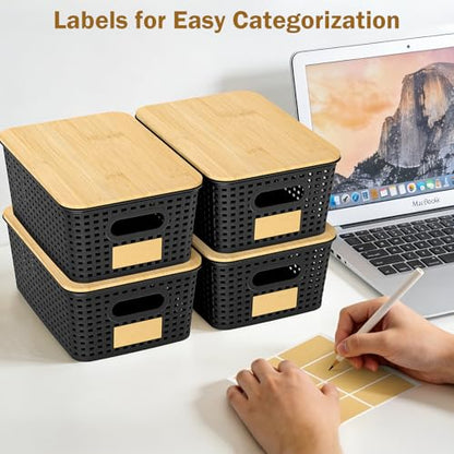 Stackable Storage Baskets: 8 Pack Plastic Baskets Bins, Black - color: Black