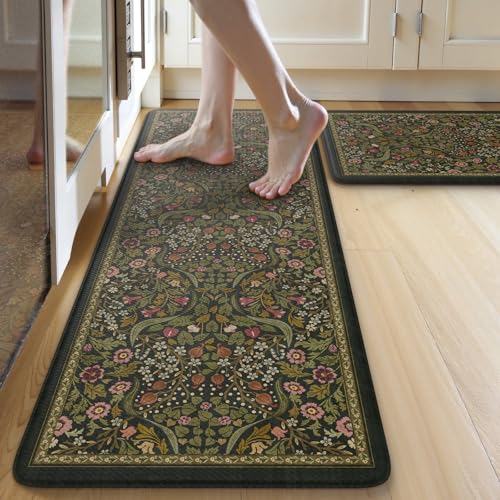 Collive Anti Fatigue Kitchen Mats, Non Slip Cushioned Kitchen Floor Mat - color: Olive Green, size: 17.3"x47"+17.3"x29"