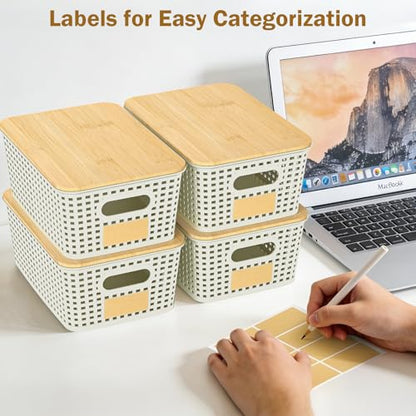 Stackable Storage Baskets: 8 Pack Plastic Baskets Bins, White - color: White