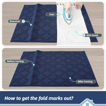 BEQHAUSE Dirt Trapper Door Mat 20" x 32" Non-Slip Washable, Blue - color: Blue, size: 20" X 32" (Rectangular)