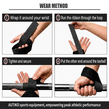 Lifting Straps for Weightlifting Padded Wrist Straps for Gym - color: Black
