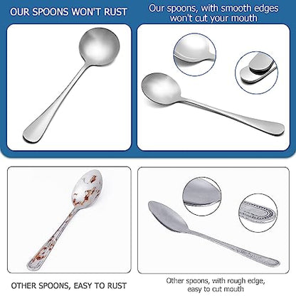 6 Piece Soup Spoon Round Stainless Steel Bouillon Spoons Round Spoons 6.7 inch
