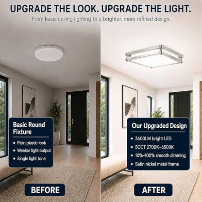 2-Pack 36W Square Dimmable LED Ceiling Light Fixtures - 12in 3600LM Modern Flush Mount Ceiling Lights Super Bright, 2700K-6500K Adjustable Brushed Nickle Ceiling Lamp for Living Room Bedroom Bathroom - color: Brushed Nickle, size: 2 Packs