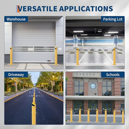 Safety Bollard,4 Packs 48 Inch Height Bollard Post, 4.5 Inch Diameter, Yellow Safety Steel Bollard Post with Anchor Bolts for Traffic Control, Driveway Barrier, Parking Pole - size: 48inch