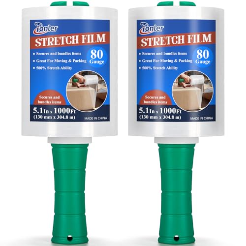 Mini Clear Stretch Wrap Film 5.1" x 1000ft 2 Pack 80 Gauge Heavy Duty - color: Clear 5.1in×1000ft