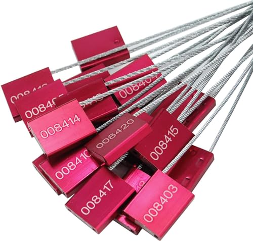 100pcs Numbered Security Steel Cable Seals, Metal Container Seals Aluminum Pull Tight Adjustable Cable, Shipping Label Metal Tags, for Logistics, Truck, Trailer, Cargo Shipping (Red, 100pcs) - color: Red, size: 100pcs