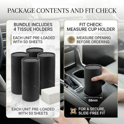 4PCS Car Tissues Cylinder,Refillable Round Cup Holder Tissues for Car with 50 Facial Tissue,Portable Universal Cars Tissue Holder Cars Accessories Interior for Home & Office