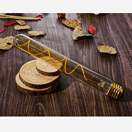 Leools Vintage LED Spiral Filament Bulb T10, 8.9inch Long Tubular Dimmable Edison Light Bulbs,E26 Base,Amber Glass,Warm White,2200K, 400LM(40W Equivalent), Pack of 4 - style: 8.9in(225mm)
