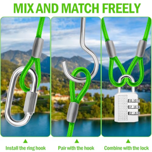 4.7mm(3/16") Steel Security Cable with Loops, Bike Lock Cable, 1Pack - color: Green, size: 15FT-(1Pack)