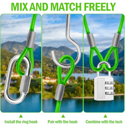 4.7mm(3/16") Steel Security Cable with Loops, Bike Lock Cable, 1Pack - color: Green, size: 15FT-(1Pack)