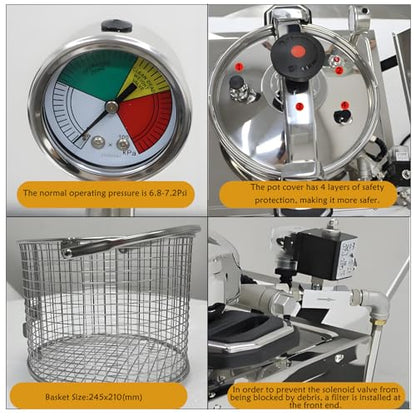 16L Electric Pressure Fryer,110V High-Pressure Chicken Fryer with Safety Features,Stainless Steel Healthy Countertop Deep Fryer for Crispy Fried Delicacies, Commercial-Grade Food Oven