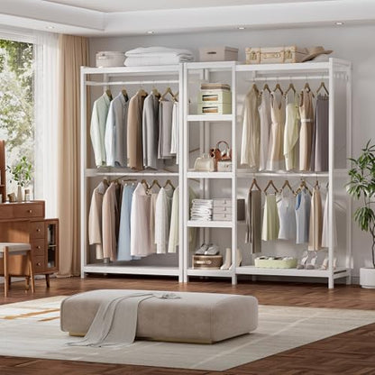 Homykic Bamboo Clothing Rack with Shelves, 33.5” Wide Clothes Rack, 78.8” H - color: White, size: Standard