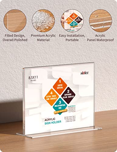 NIUBEE Acrylic Sign Holder 8.5 x 11 Horizontal T-Shape Flyer Stand 3 Pack - size: 8.5 x 11 Inches Horizontal