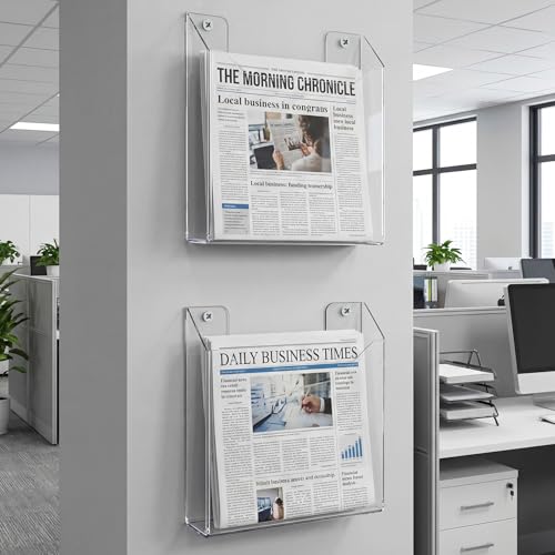 Sliner 2 Pcs Acrylic Newspaper Holder Wall Mount 13.4 x 11.5 Inch