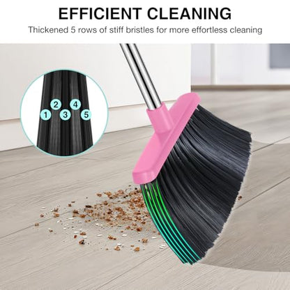 NACENA Broom and Dustpan Set with 52-in Long Adjustable Handle, Pink Blue - color: Pink-blue, size: 1 Pack