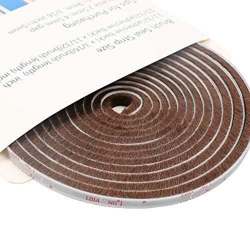 TORRAMI Brush Weather Stripping, 11/32 x 11/32 in, 16 ft, Brown - color: Brown, size: 11/32 inch x 11/32 inch x 16 ft