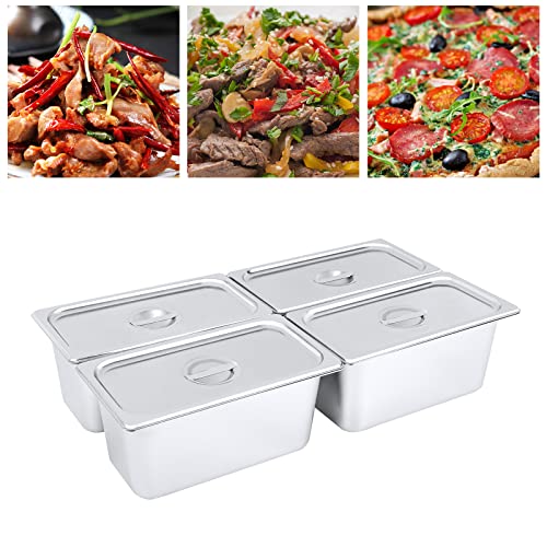 4 Pack Stainless Steel Hotel Pans, Half Size 6" Deep Commercial Food Pans With Lid Catering Food Storage Metal Pan Chafing Dishes Dinner Buffet Server for Food Prep Restaurant (12.8" x 6.9" x 6") - size: 12.8" x 6.9" x 6"
