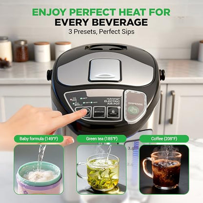 NutriChef Electric Water Boiler and Warmer - 3L/3.17 Qt Stainless Steel Electric Hot Water Dispenser w/Rotating Base, Auto Shut Off, Safety Lock, Instant Heating for Coffee & Tea (NCHUB13) - size: 3.2 Quarts