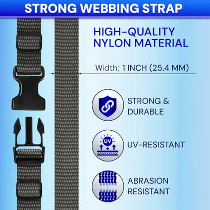 TECEUM 1" Nylon Strap Kit with Buckles, Charcoal 6 yards Repair Set - color: Charcoal, size: 1" - 6 yards, style: 6 Buckle - 12 Slides - 6 D-rind