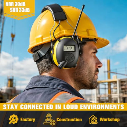 AM/FM Radio Headphones for Mowing, NRR 30dB Hearing Protection - color: Black-Yellow