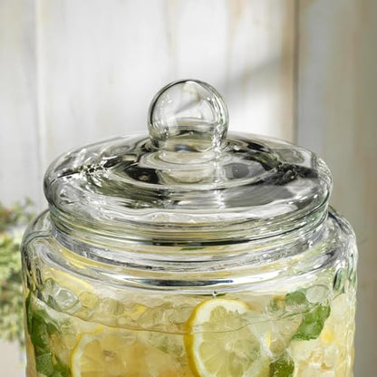 3 Gallon Glass Drink Dispenser with Metal Stand & Lid – Hammered Beverage Dispenser with Leakproof Spigot, Wide Mouth for Easy Fill – Ideal for Parties, Lemonade, Iced Tea, Sangria & More - color: Clear - 3 Gallon