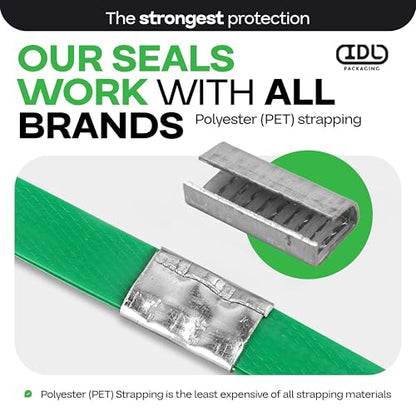IDL Packaging Open Serrated Seals of 1.25" Length for 1/2" Strap Width Polyester (PET) Strapping (Pack of 500) - Increased Load Securement Due to Serrated Design of Strapping Clips - color: Pack of 500, size: 1/2"