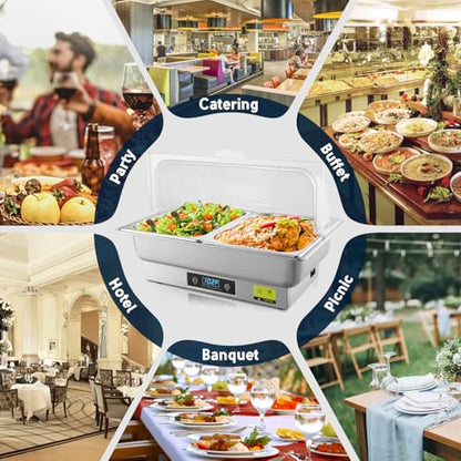 Electric Chafing Dish Buffet Server Set with Button Panel Control - size: 604-Dual Pan