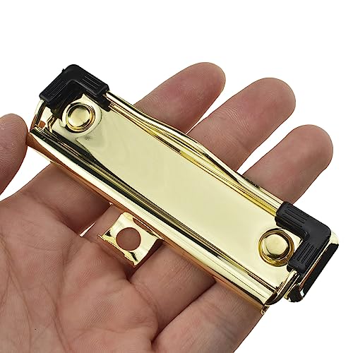 HAHIYO 3.94 Inches Gold Metal Mountable Clipboard Clips - 6 Pack, Durable Spring Loaded Clip with Rubber Grips, Hanging Hole and Rivets - Document File Wood Plastic Clip Board for Office School Home - style: Gold-3.94in-6p