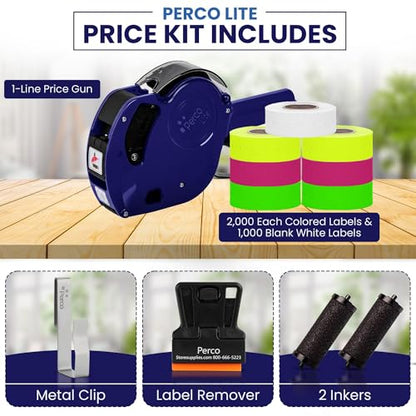 Perco Price Gun 1-Line Kit with 2 Rolls Each of Yellow, Green & Pink Labels - color: Green, Yellow, Pink