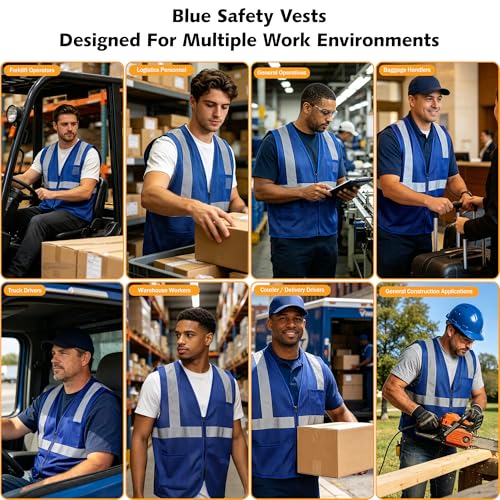 AYKRM 2 Pocket Mesh High Visibility Reflective Safety Vest for men & Women ANSI/ISEA 107 Standards - color: Blue, size: Small