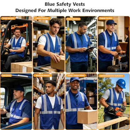 AYKRM 2 Pocket Mesh High Visibility Reflective Safety Vest for men & Women ANSI/ISEA 107 Standards - color: Blue, size: Small