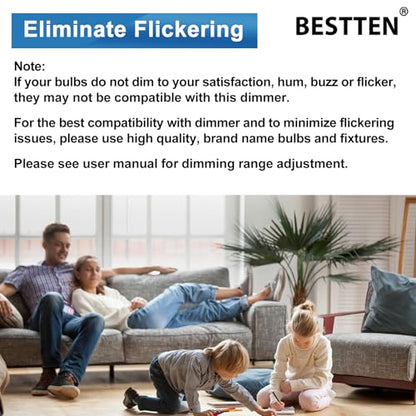 BESTTEN 5PK Dimmer Switch, Single Pole or 3-Way, Neutral Wire Not Required - color: White