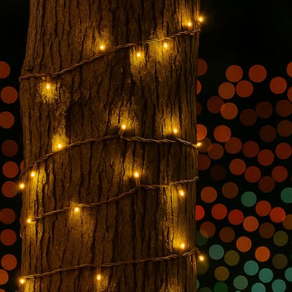 100 Warm White Wide Angle LED Mini Lights, 50 Ft, Brown Wire